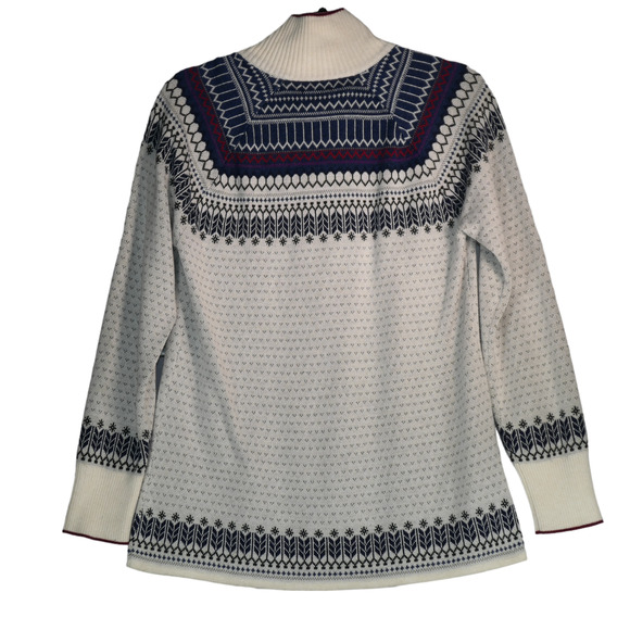Eddie Bauer Sweater Women Large Ivory Blue Fair Isle 1/2 Zip Ski Holiday Party - Picture 6 of 8